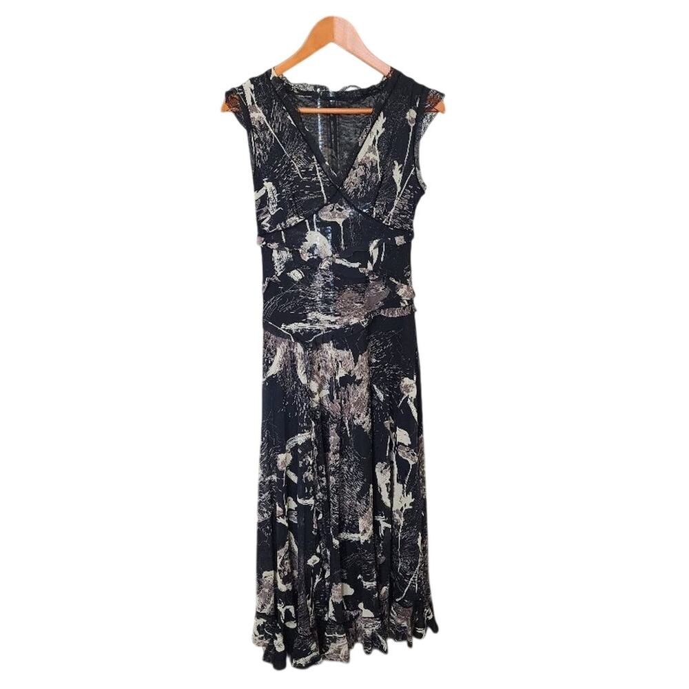 Black Panel Plunge Floral Print Maxi Dress Size L